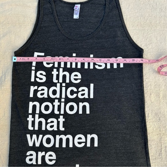 Women’s American Apparel Dark Gray/Black & White Feminism Tank Top (Size XS) - Picture 3 of 5